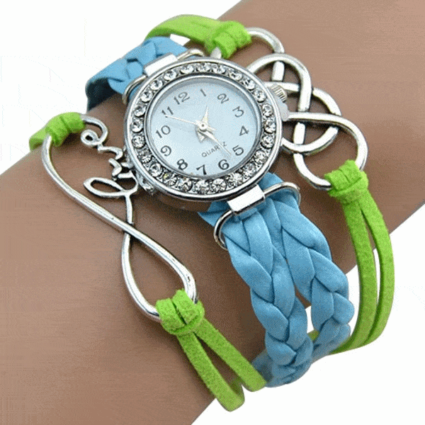 Infinity karkötő karóra strasszos - kék/zöld