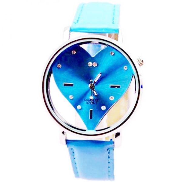 Womage Női karóra átlátszó óralappal, szív mintázattal - Kék
