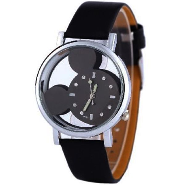 Mickey Mouse női karóra átlátszó óralappal - Fekete