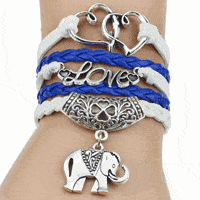 Infinity több soros karkötő, szívek, love + elefánt medál - Kék /Fehér