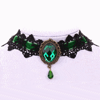 Goth Horgolt csipke nyakék zöld kővel